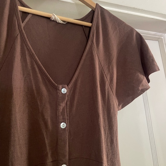 Joyfolie Brown V-Neck Buttoned Long Dress XS/S - Picture 3 of 5